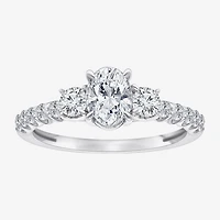 (I / Si2) Womens 1 CT. T.W. Lab Grown White Diamond Sterling Silver Oval Side Stone Engagement Ring