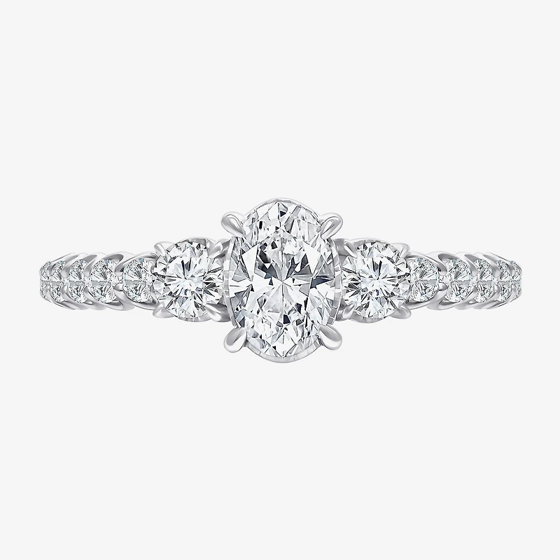 (I / Si2) Womens 1 CT. T.W. Lab Grown White Diamond Sterling Silver Oval Side Stone Engagement Ring