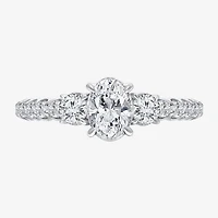 (I / Si2) Womens 1 CT. T.W. Lab Grown White Diamond Sterling Silver Oval Side Stone Engagement Ring