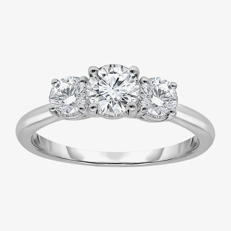 (I / Si2) Womens 1 CT. T.W. Lab Grown White Diamond Sterling Silver Round 3-Stone Engagement Ring