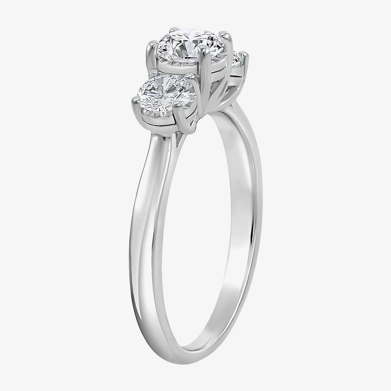 (I / Si2) Womens 1 CT. T.W. Lab Grown White Diamond Sterling Silver Round 3-Stone Engagement Ring