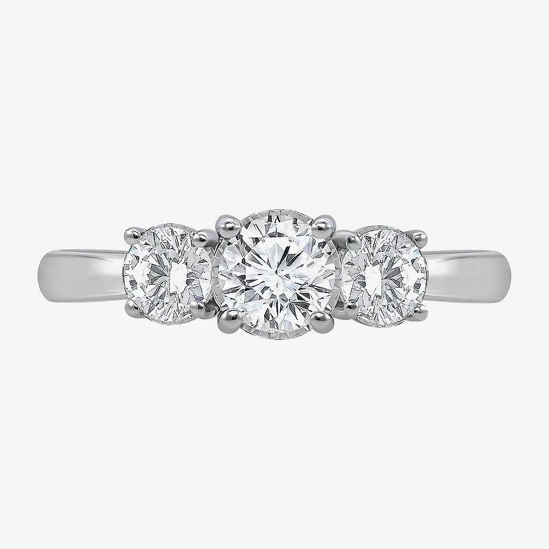 (I / Si2) Womens 1 CT. T.W. Lab Grown White Diamond Sterling Silver Round 3-Stone Engagement Ring