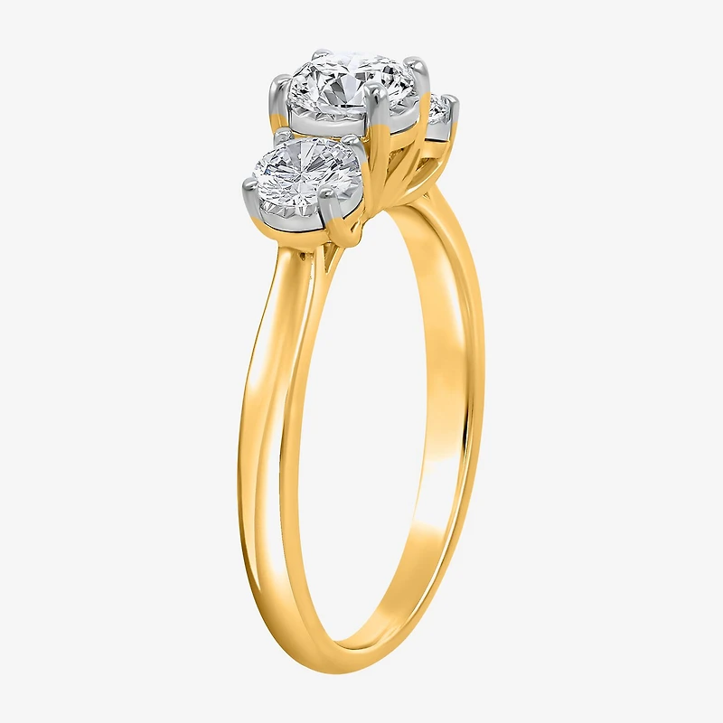 (I / Si2) Womens 1 CT. T.W. Lab Grown White Diamond Sterling Silver Round 3-Stone Engagement Ring