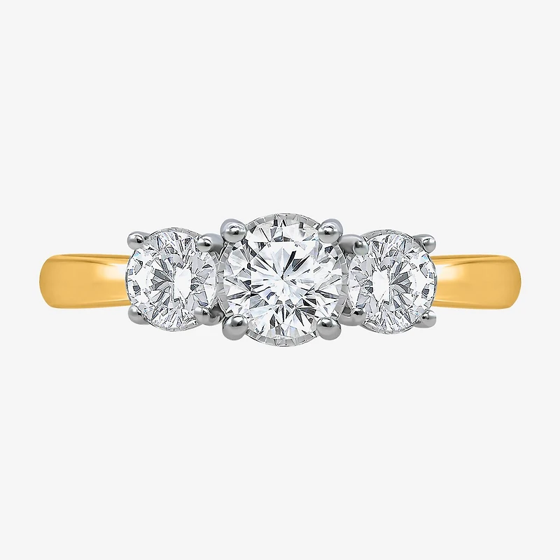 (I / Si2) Womens 1 CT. T.W. Lab Grown White Diamond Sterling Silver Round 3-Stone Engagement Ring