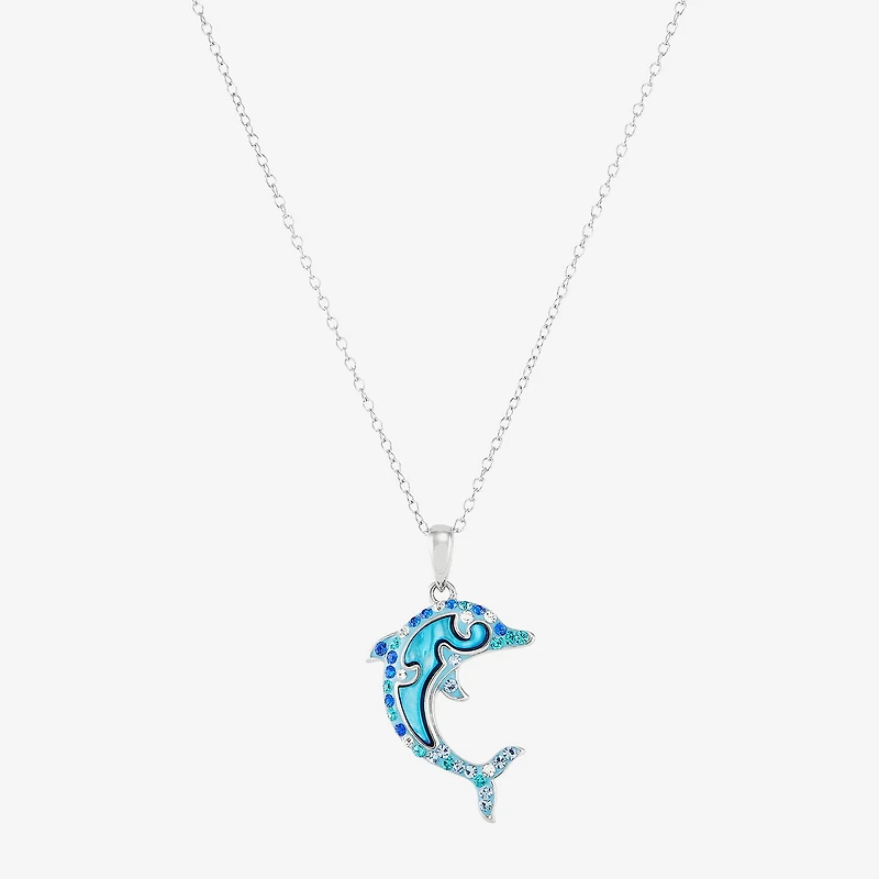 Womens Blue Crystal Sterling Silver 18 Inch Pendant Necklace