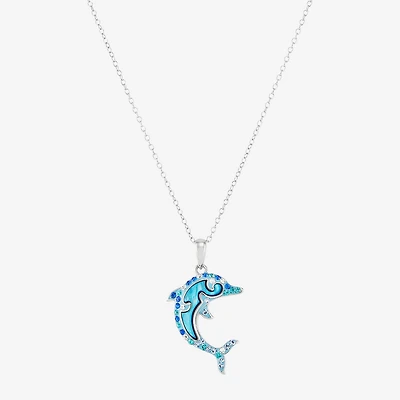Womens Blue Crystal Sterling Silver 18 Inch Pendant Necklace