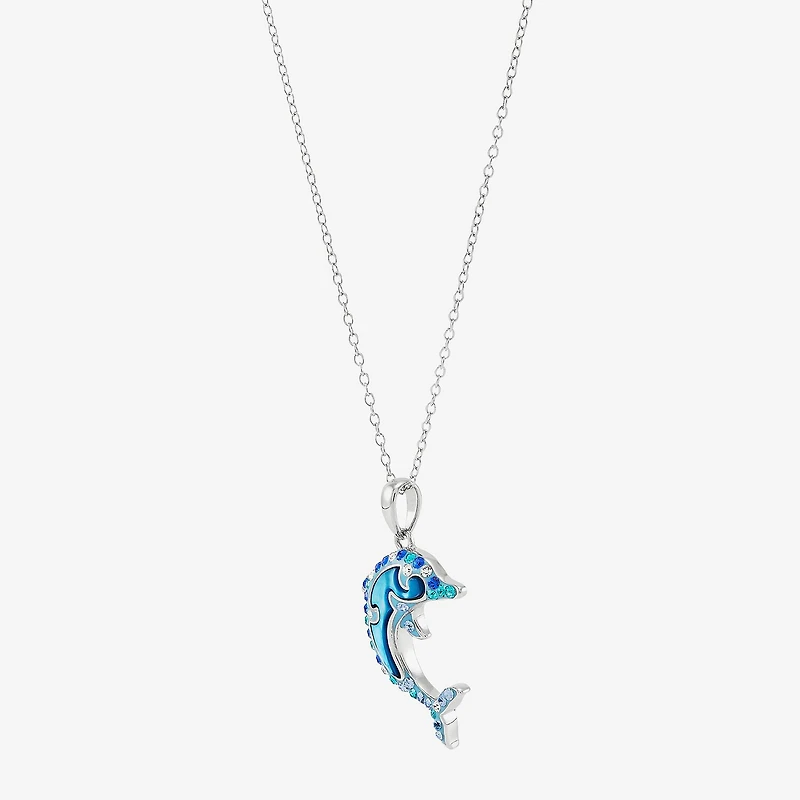 Womens Blue Crystal Sterling Silver 18 Inch Pendant Necklace