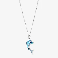 Womens Blue Crystal Sterling Silver 18 Inch Pendant Necklace