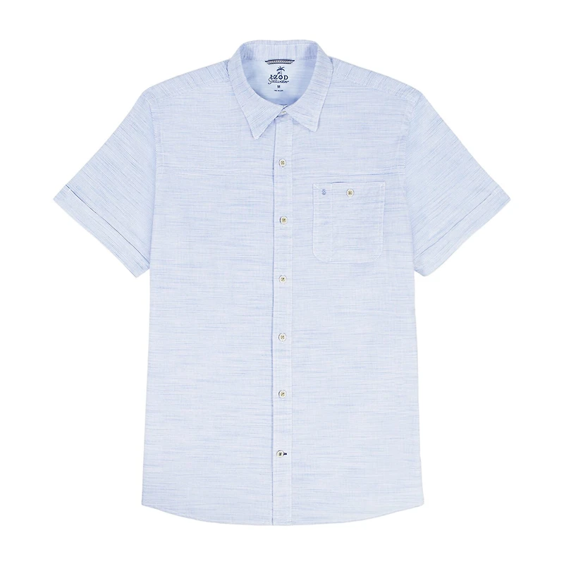 IZOD Dockside Chambray Mens Short Sleeve Classic Fit Big and Tall Button-Down Shirt