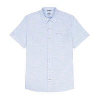 IZOD Dockside Chambray Mens Short Sleeve Classic Fit Big and Tall Button-Down Shirt