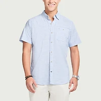 IZOD Dockside Chambray Mens Short Sleeve Classic Fit Big and Tall Button-Down Shirt