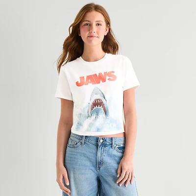 Jaws Baby Tee Womens Juniors Crew Neck Short Sleeve Fitted Graphic T-Shirt