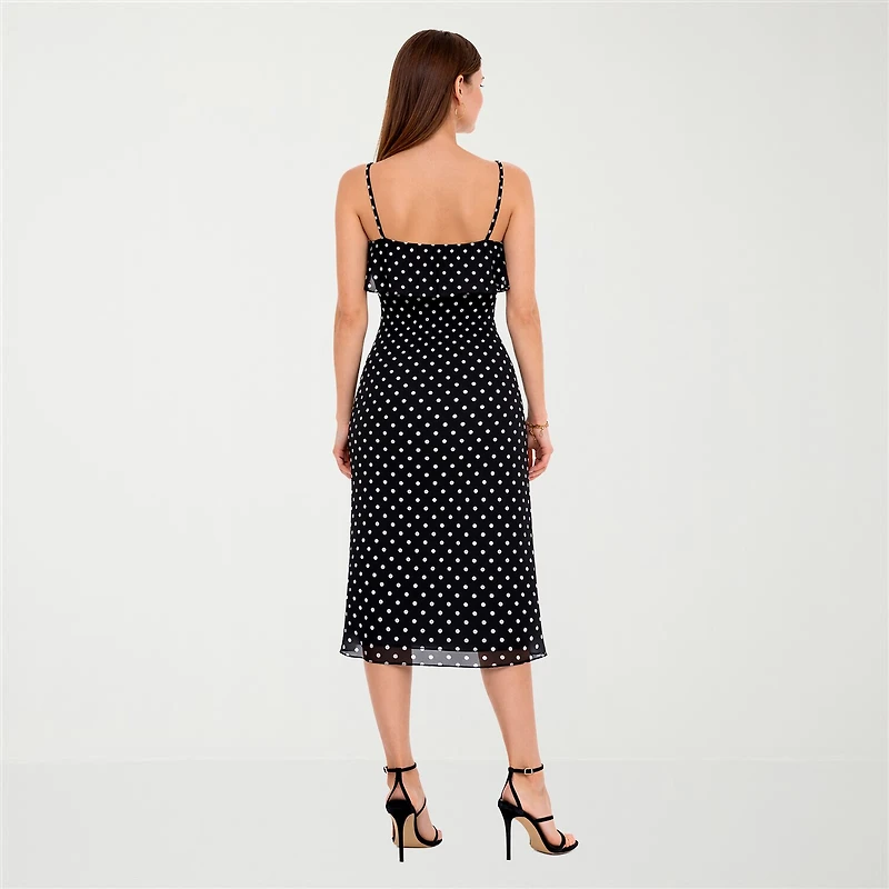 Jump Apparel Womens Juniors Midi Scoop Neck Short Sleeve Polka Dot A-Line Dress