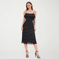 Jump Apparel Womens Juniors Midi Scoop Neck Short Sleeve Polka Dot A-Line Dress