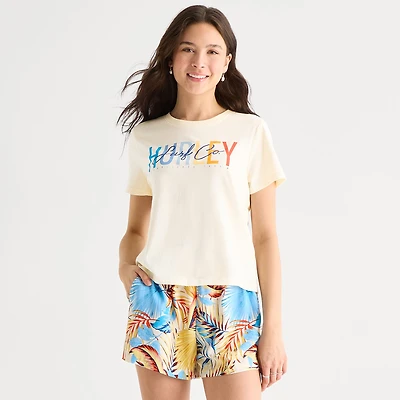 Hurley Womens Juniors Crew Neck Short Sleeve Regular Fit Graphic T-Shirt