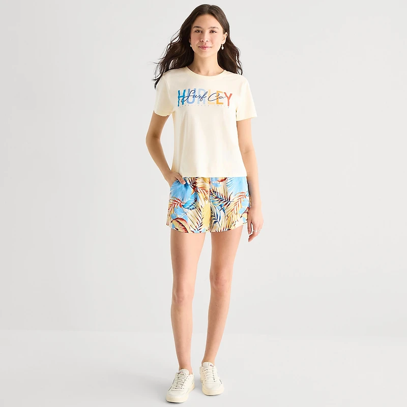 Hurley Womens Juniors Crew Neck Short Sleeve Regular Fit Graphic T-Shirt