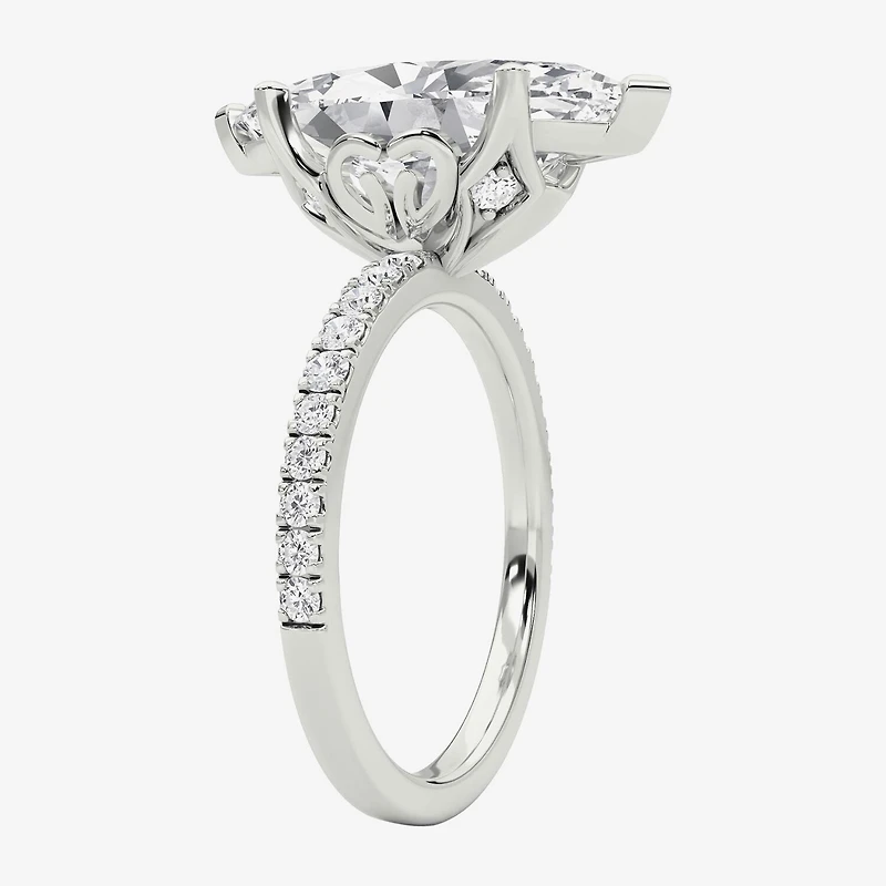 Grown Gorgeous (F / Vs2) Womens 4 CT. T.W. Lab White Diamond 14K Gold Marquise Side Stone Engagement Ring