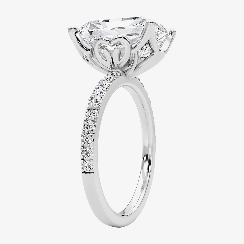Grown Gorgeous (F / Vs2) Womens CT. T.W. Lab White Diamond 14K Gold Rectangular Side Stone Engagement Ring
