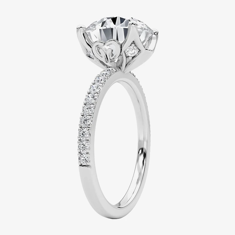 Grown Gorgeous (F / Vs2) Womens 4 CT. T.W. Lab White Diamond 14K Gold Round Side Stone Engagement Ring