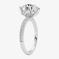 Grown Gorgeous (F / Vs2) Womens 4 CT. T.W. Lab White Diamond 14K Gold Round Side Stone Engagement Ring