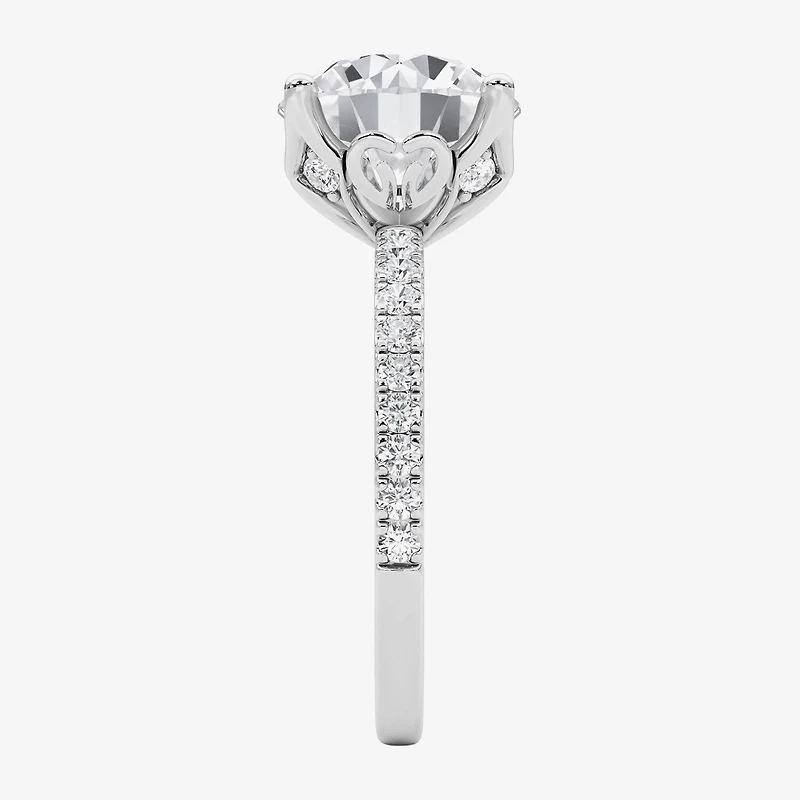 Grown Gorgeous (F / Vs2) Womens 4 CT. T.W. Lab White Diamond 14K Gold Round Side Stone Engagement Ring