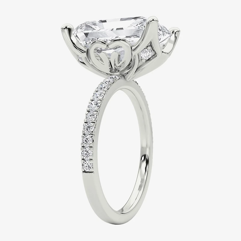 Grown Gorgeous (F / Vs2) Womens 6 CT. T.W. Lab White Diamond 14K Gold Rectangular Side Stone Engagement Ring