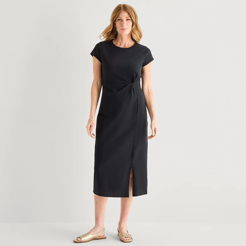 Liz Claiborne Womens Short Sleeve Midi T-Shirt Dress