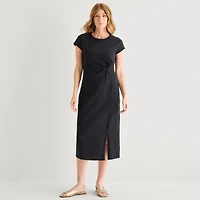 Liz Claiborne Womens Short Sleeve Midi T-Shirt Dress