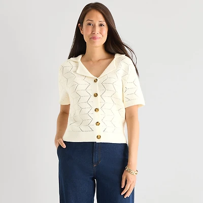 Liz Claiborne Womens Short Sleeve Polo Sweater
