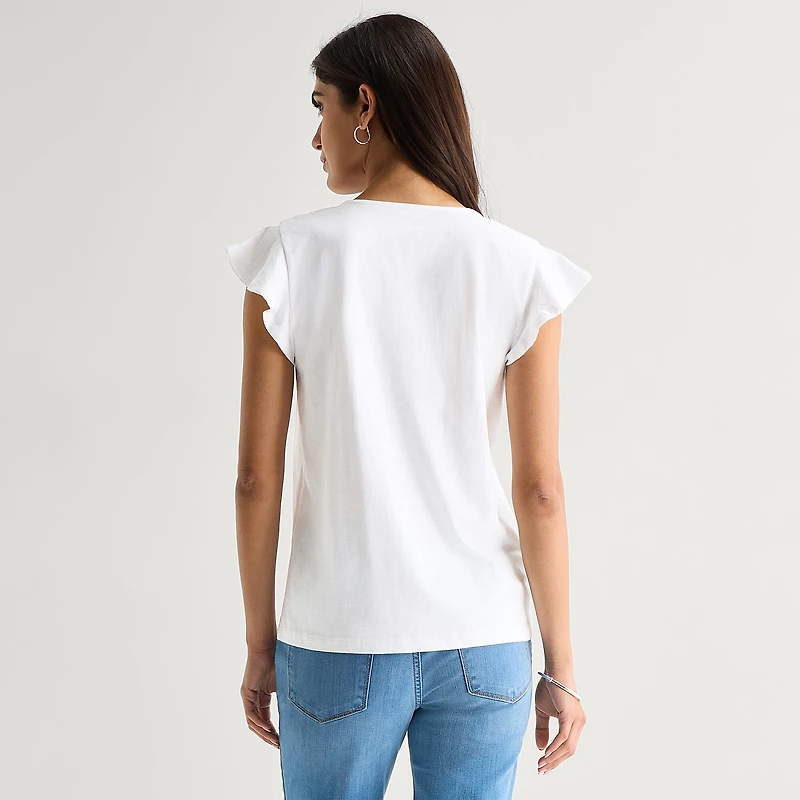 St. John's Bay Womens Split Crew Neck Short Sleeve Blouse