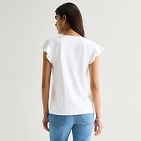 St. John's Bay Womens Split Crew Neck Short Sleeve Blouse