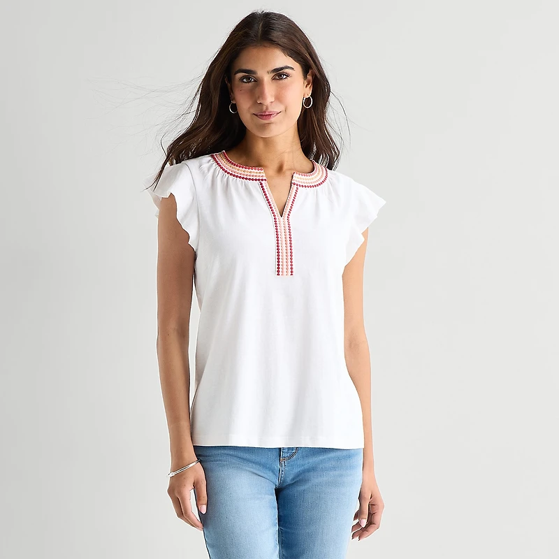 St. John's Bay Womens Split Crew Neck Short Sleeve Blouse