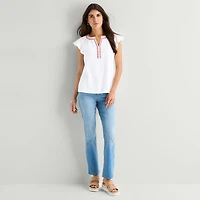 St. John's Bay Womens Split Crew Neck Short Sleeve Blouse