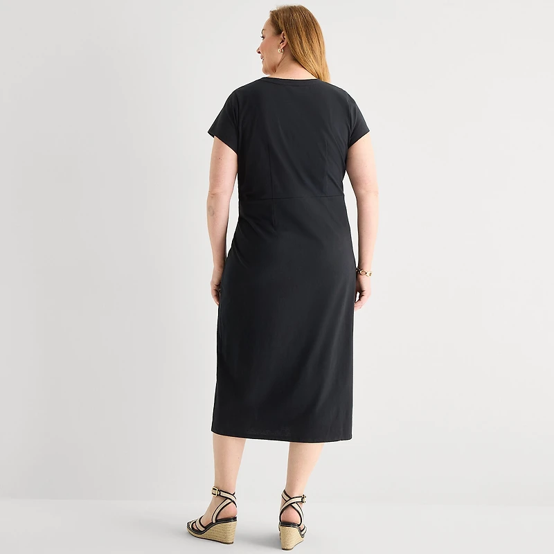 Liz Claiborne Womens Plus Short Sleeve Midi T-Shirt Dress