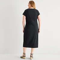 Liz Claiborne Womens Plus Short Sleeve Midi T-Shirt Dress