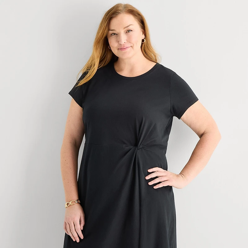 Liz Claiborne Womens Plus Short Sleeve Midi T-Shirt Dress
