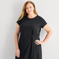 Liz Claiborne Womens Plus Short Sleeve Midi T-Shirt Dress