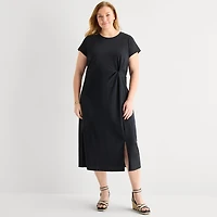 Liz Claiborne Womens Plus Short Sleeve Midi T-Shirt Dress
