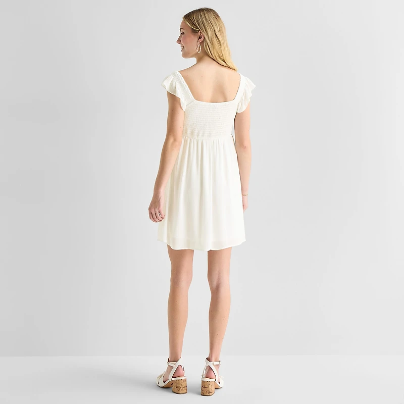 Secret Charm Womens Juniors Sweetheart Neck Short Sleeve Babydoll Dress