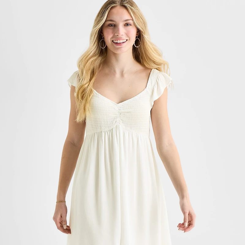 Secret Charm Womens Juniors Sweetheart Neck Short Sleeve Babydoll Dress