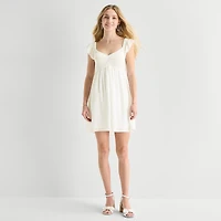 Secret Charm Womens Juniors Sweetheart Neck Short Sleeve Babydoll Dress