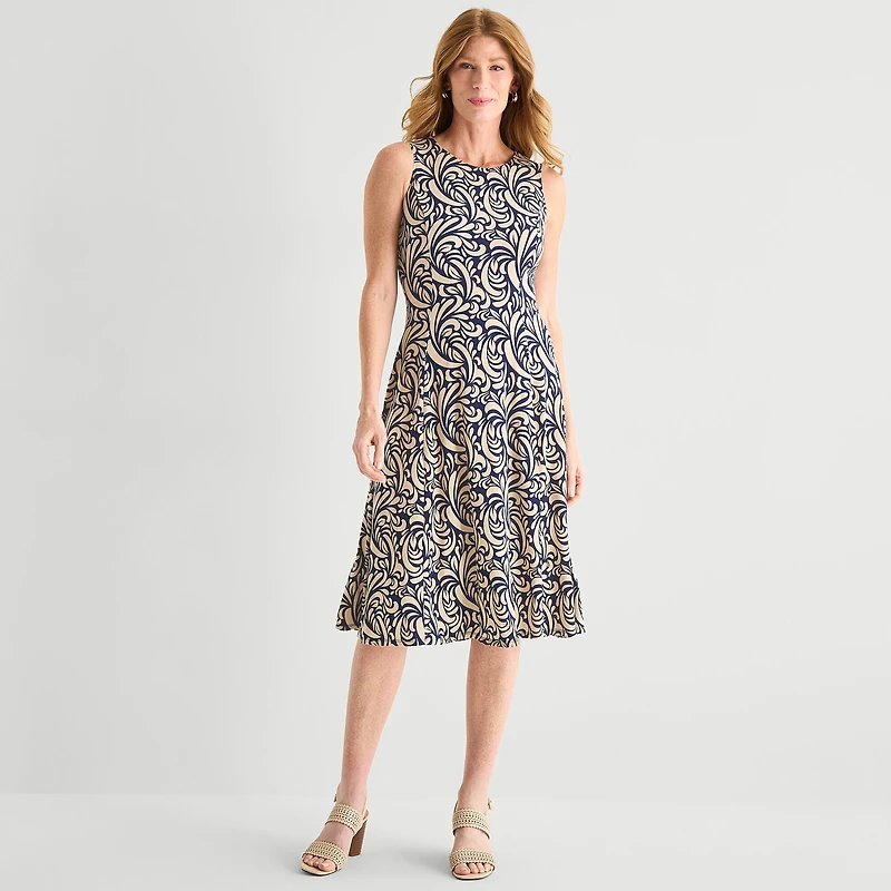 Danny & Nicole Womens Midi Abstract Jacket Dress