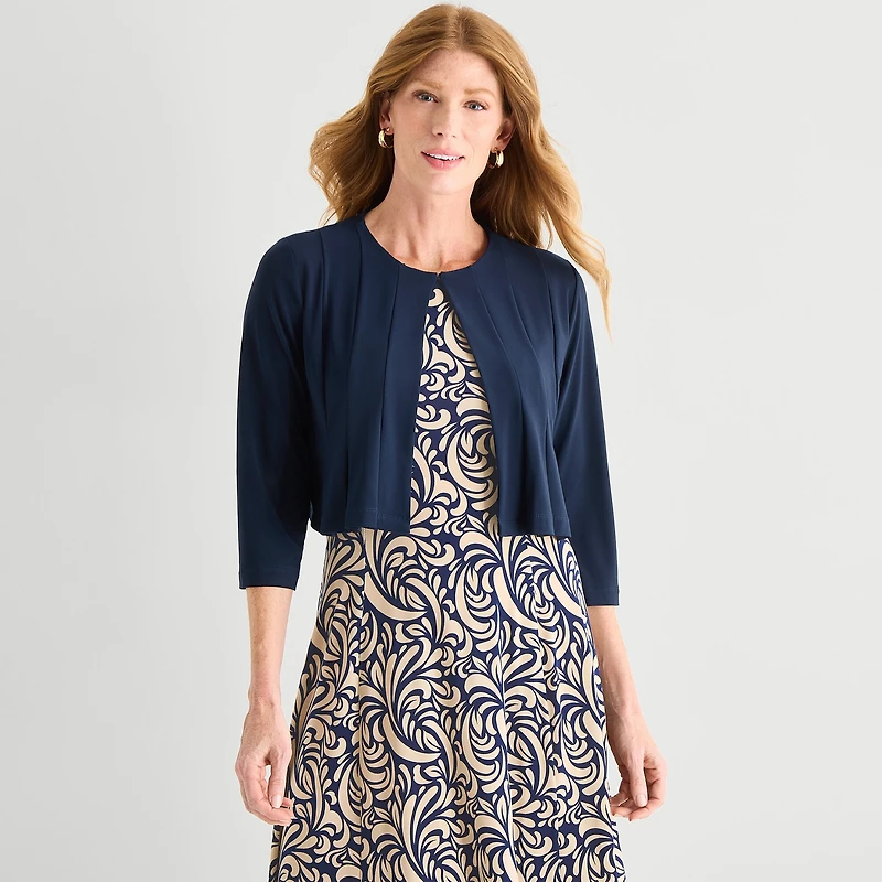 Danny & Nicole Womens Midi Abstract Jacket Dress