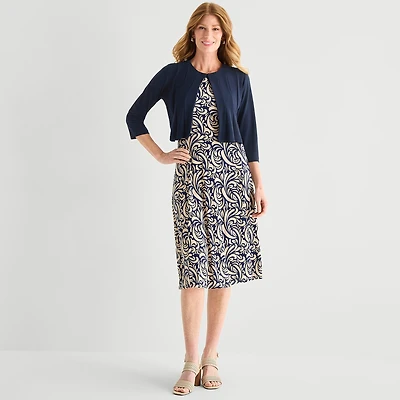 Danny & Nicole Womens Midi Abstract Jacket Dress