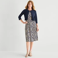 Danny & Nicole Womens Midi Abstract Jacket Dress