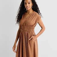 Danny & Nicole Womens Midi V Neck Sleeveless Cap Polka Dot Fit + Flare Dress