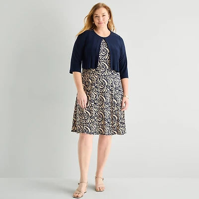Danny & Nicole Womens Plus Abstract Jacket Dress