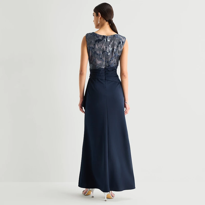 Brianna Milay Womens Round Neck Sleeveless Cap Embellished Evening Gown