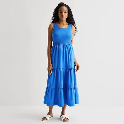 St. John's Bay Womens Round Neck Sleeveless Maxi Dress