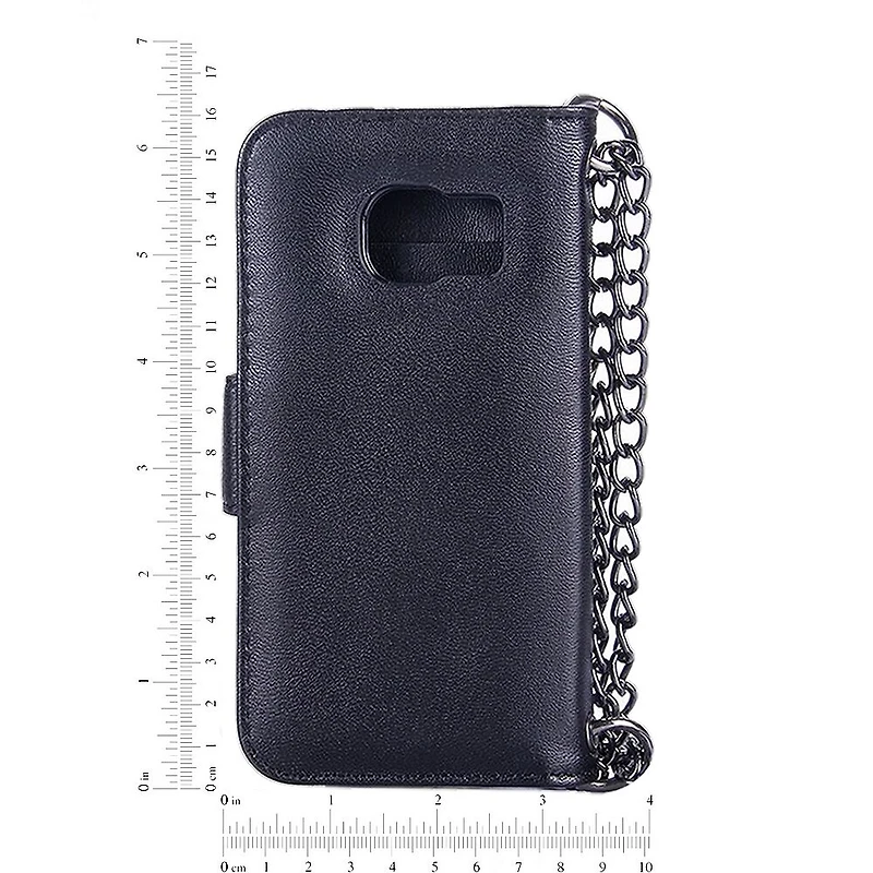 Genuine Leather Phone Case and Wallet Combination with Chain for Samsung Galaxy S7 Edge